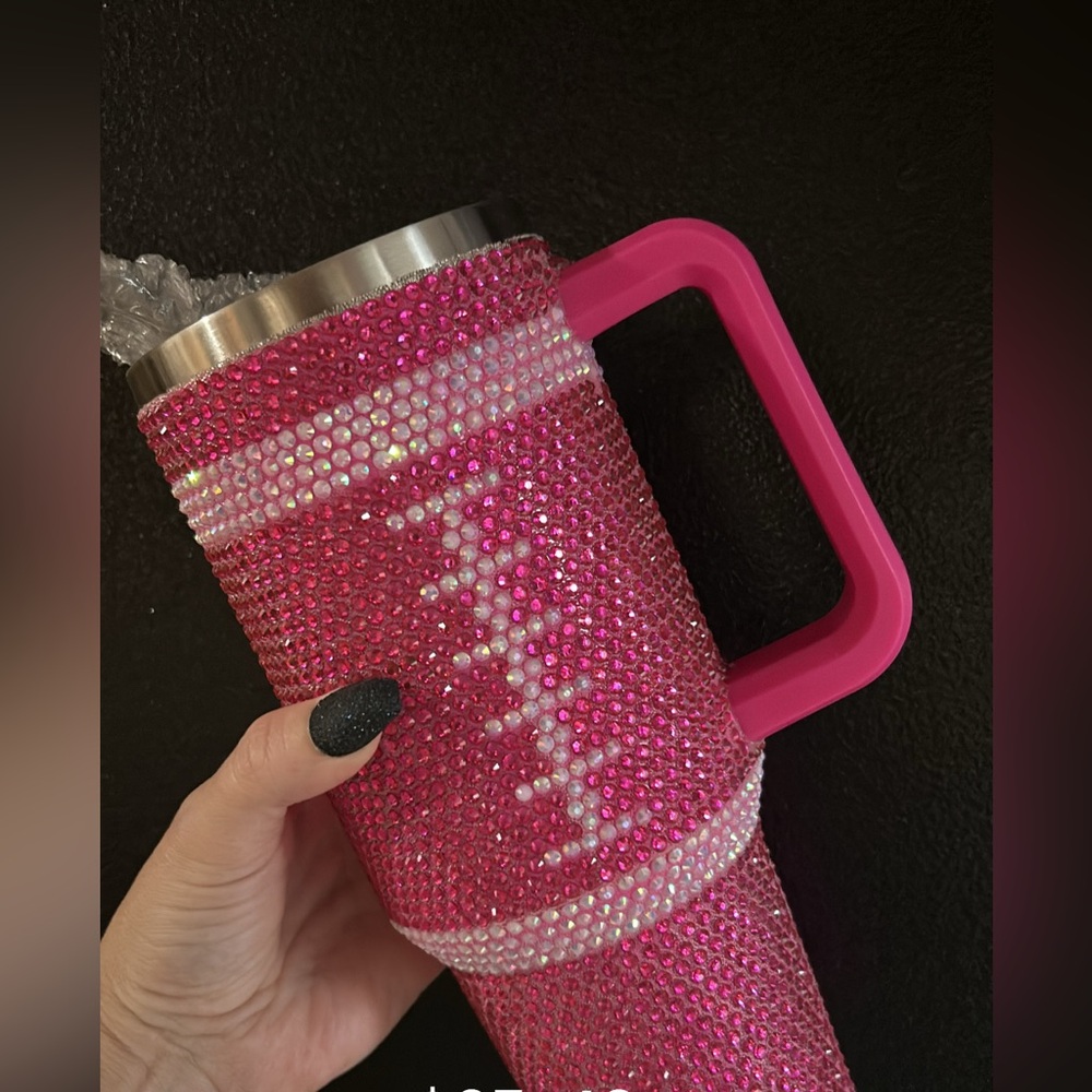Blinged Pink Tumbler with Handle